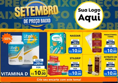 Modelo de Encarte para Encarte A4 Horizontal com o tema Setembro De Preço Baixo para Farmácia