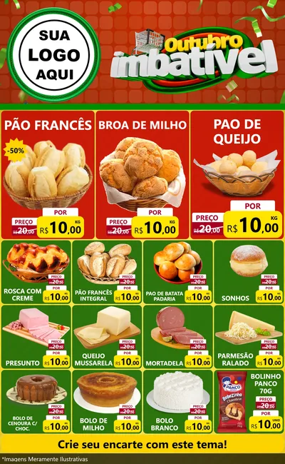 Modelo de Encarte para Encarte Grande com o tema Outubro Imbatível para Padaria