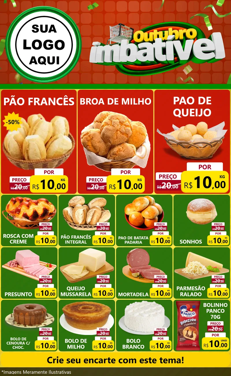 Modelo de Encarte para Encarte Grande com o tema Outubro Imbatível para Padaria