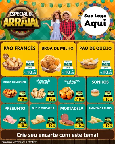Modelo de Rede Social para Feed Instagram com o tema Especial De Arraial para Padaria