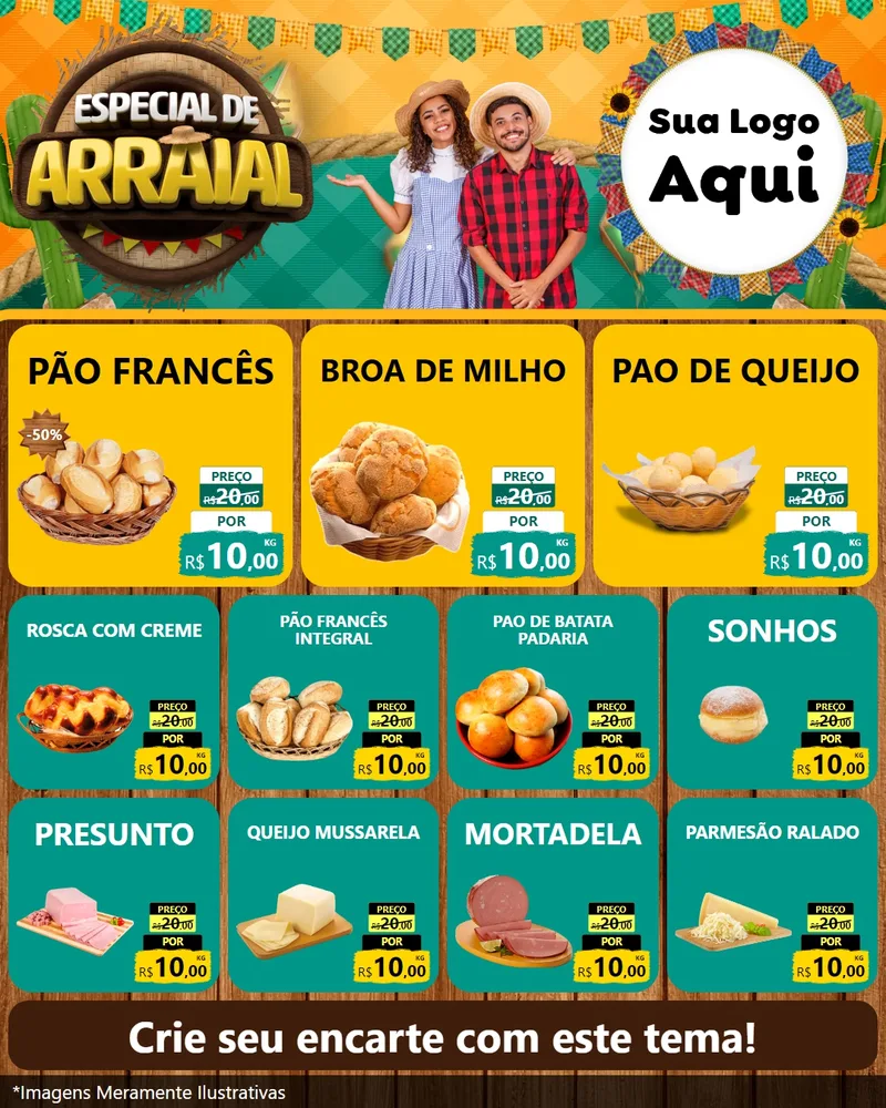 Modelo de Rede Social para Feed Instagram com o tema Especial De Arraial para Padaria
