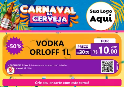 Modelo de Cartaz para Cartaz A4 Horizontal com o tema Carnaval da Cerveja para Distribuidora de bebidas
