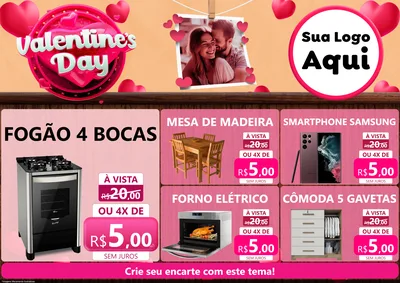 Modelo de Encarte para Encarte A4 Horizontal com o tema Valentine's Day para Móveis e Eletro