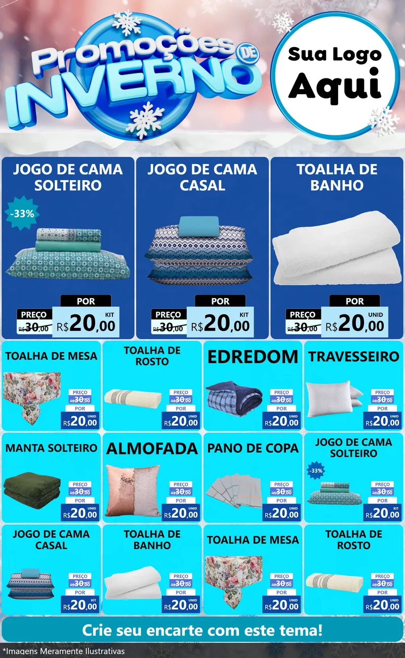 Modelo de Encarte para Encarte Grande com o tema Promoções de Inverno para Cama, Mesa e Banho