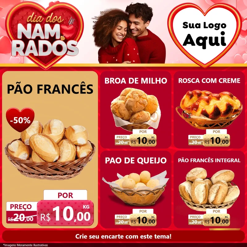 Modelo de Rede Social para Feed Facebook com o tema Dia dos Namorados para Padaria
