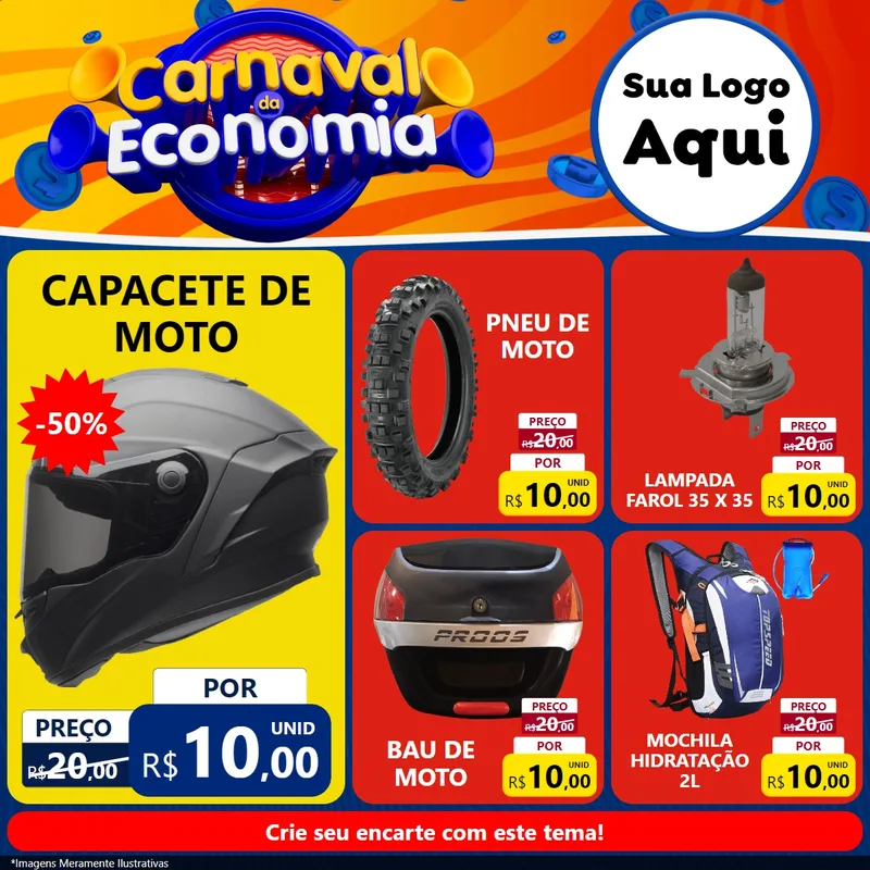 Modelo de Rede Social para Feed Facebook com o tema Carnaval da Economia para Moto peças