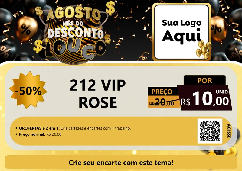 Modelo de Cartaz para Cartaz A4 Horizontal com o tema Agosto Mês do Desconto Louco para Perfumes