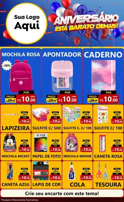 Modelo de Encarte para Encarte Grande com o tema Aniversário para Papelaria