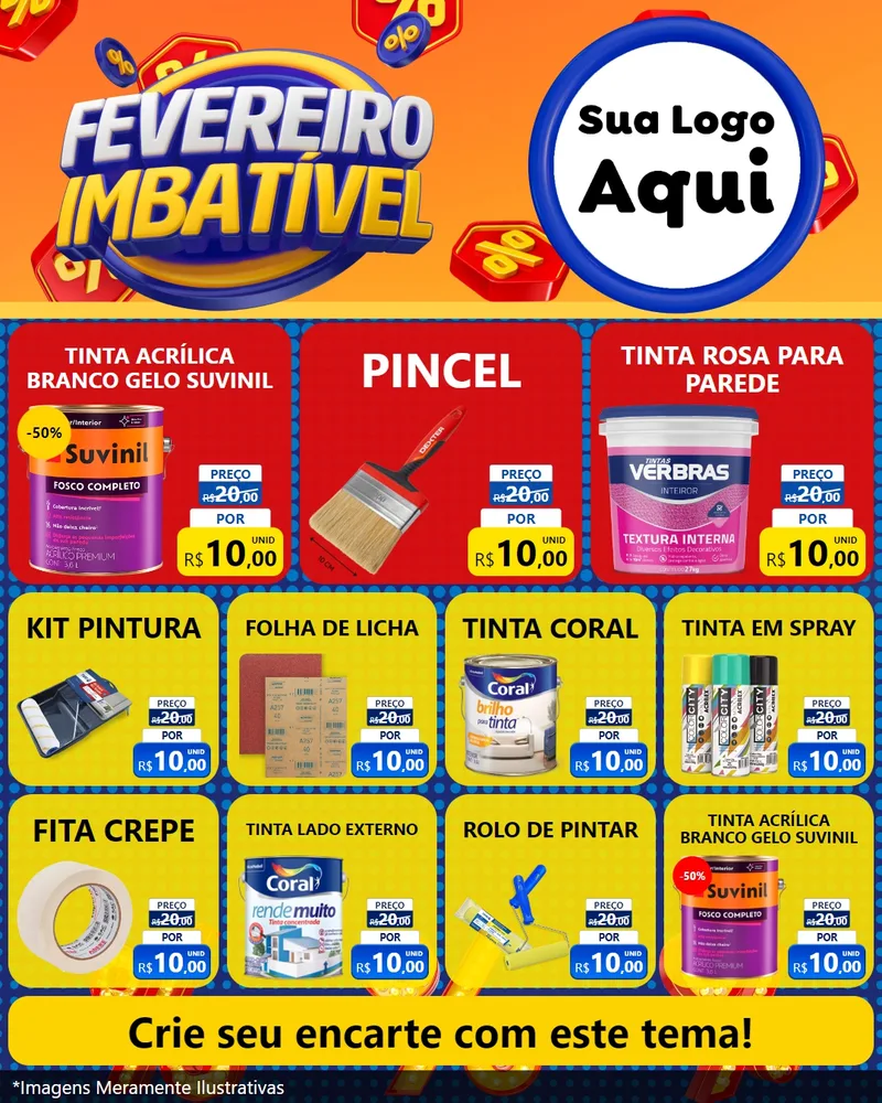 Modelo de Rede Social para Feed Instagram com o tema Fevereiro Imbatível para Tintas e Ferramentas
