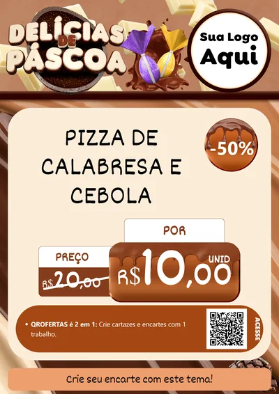 Modelo de Cartaz para Cartaz A4 Vertical com o tema Delícias de Páscoa para Pizzaria