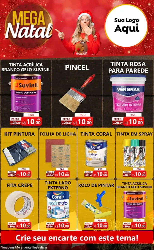 Modelo de Encarte para Encarte Grande com o tema Mega Natal para Tintas e Ferramentas