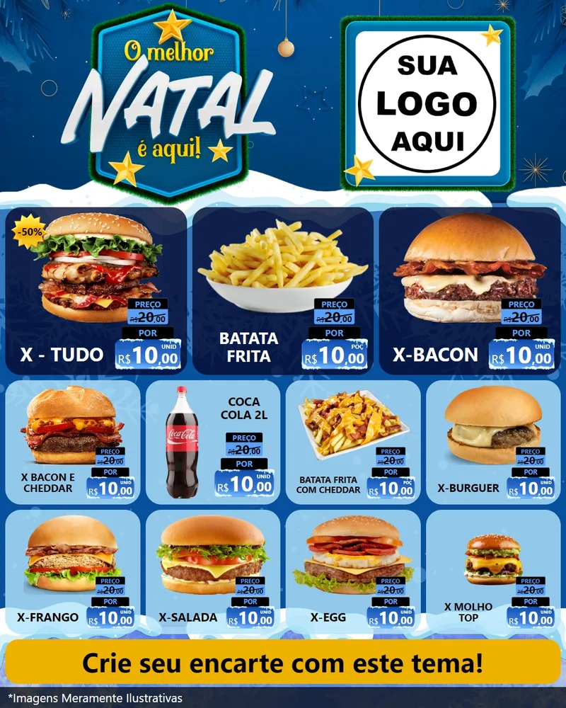 Modelo de Rede Social para Feed Instagram com o tema O Melhor Natal É Aqui! para Hamburgueria
