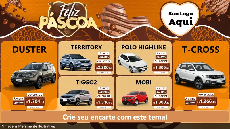 Modelo de TV para TV Horizontal com o tema Feliz Páscoa para Concessionaria de Carros