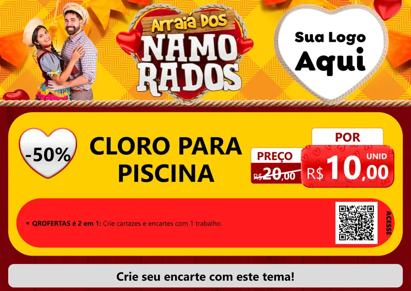Modelo de Cartaz para Cartaz A4 Horizontal com o tema Arraiá dos Namorados para Produtos para Piscina