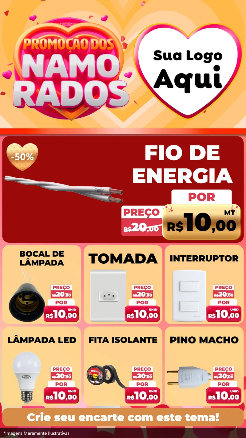 Modelo de Rede Social para Stories com o tema Promoção dos Namorados para Materiais Elétricos