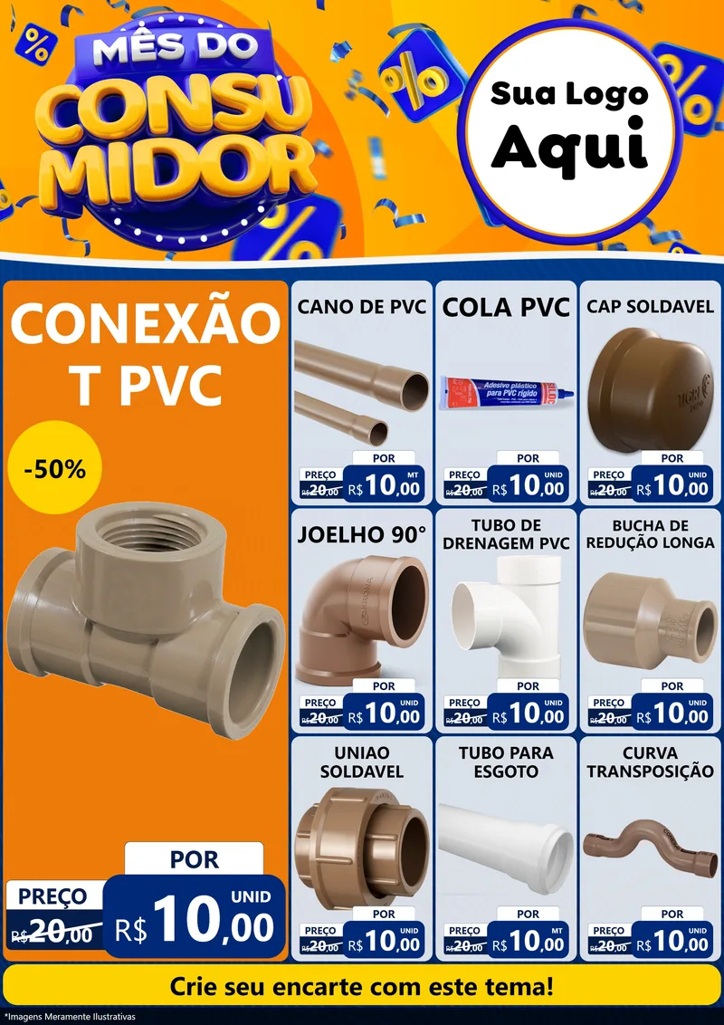 Modelo de Encarte para Encarte A4 Vertical com o tema Mês do Consumidor para Tubos e conexões