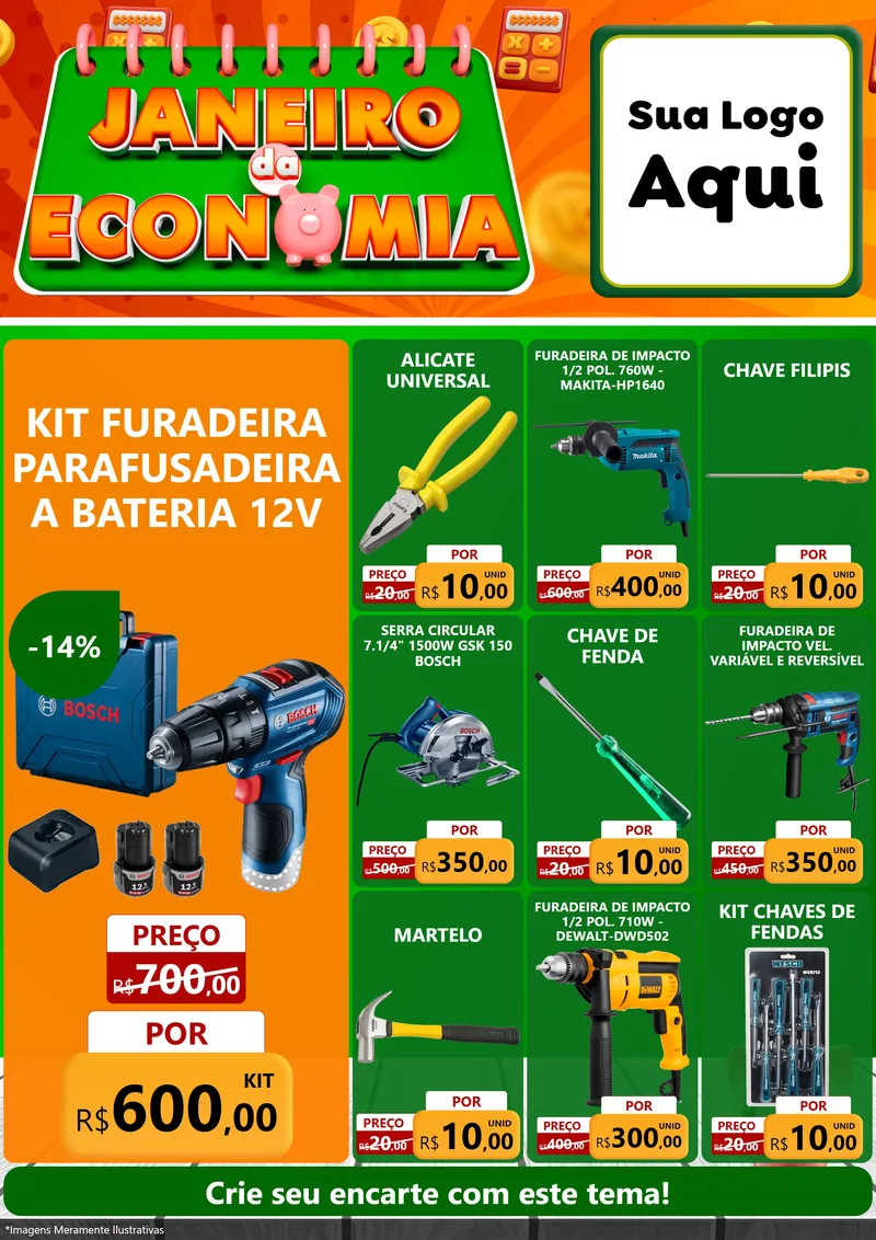 Modelo de Encarte para Encarte A4 Vertical com o tema Janeiro da Economia para Maquinas e Ferramentas