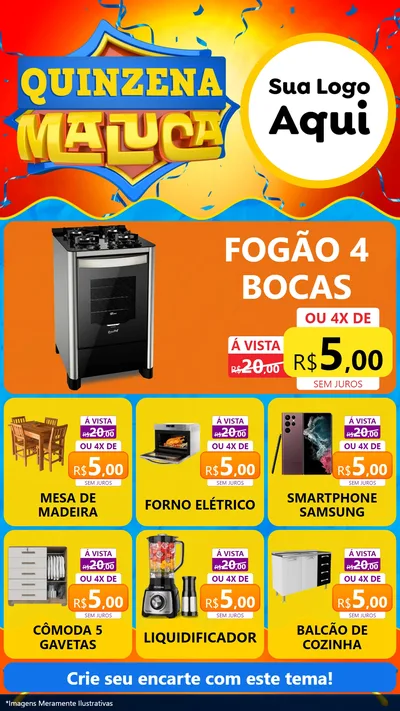 Modelo de Rede Social para Stories com o tema Quinzena Maluca para Móveis e Eletro