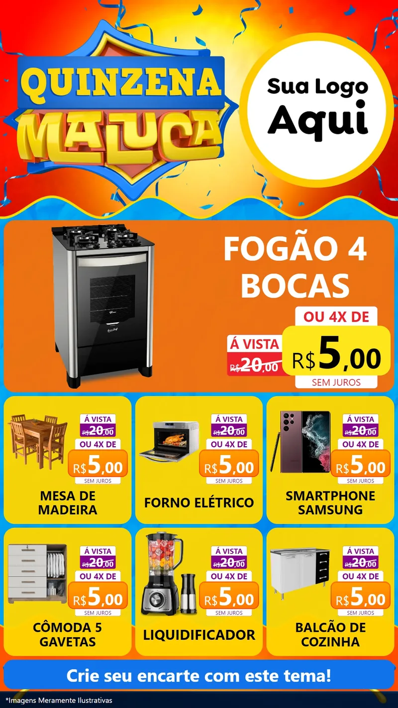 Modelo de Rede Social para Stories com o tema Quinzena Maluca para Móveis e Eletro