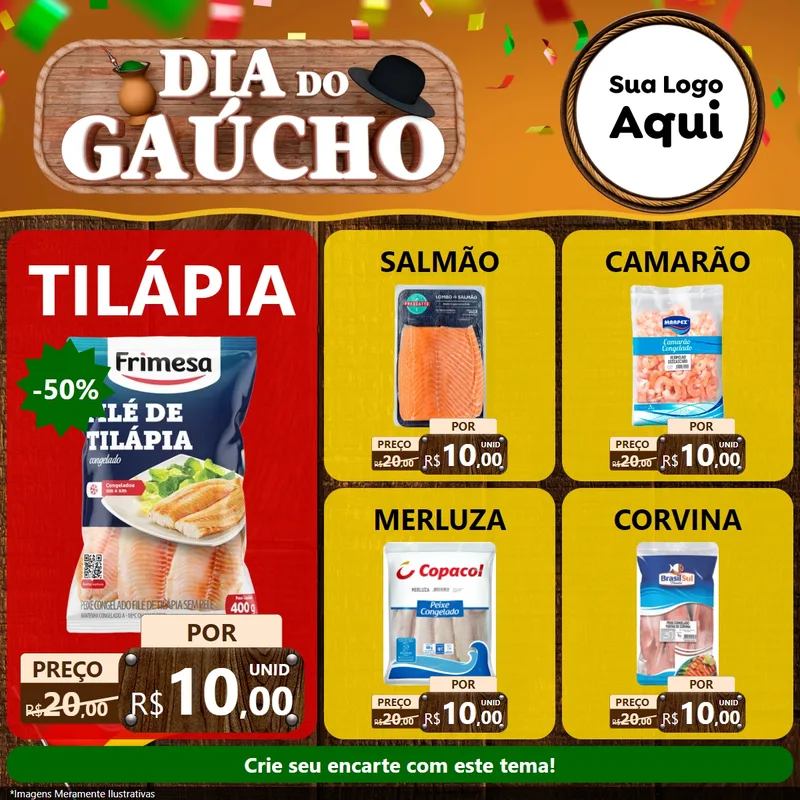 Modelo de Rede Social para Feed Facebook com o tema Dia do Gaúcho para Peixaria