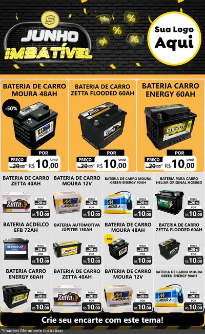 Modelo de Encarte para Encarte Grande com o tema Junho Imbatível para Baterias Elétricas