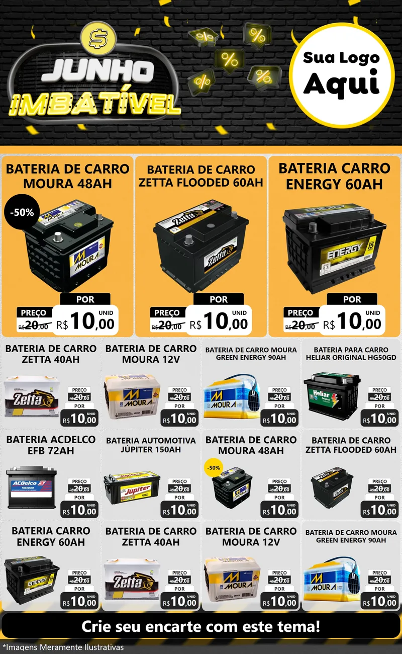 Modelo de Encarte para Encarte Grande com o tema Junho Imbatível para Baterias Elétricas