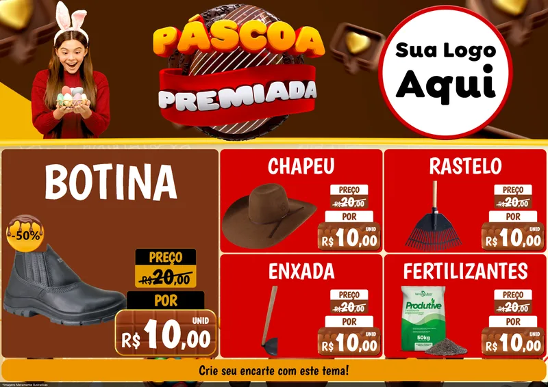 Modelo de Encarte para Encarte A4 Horizontal com o tema Páscoa Premiada para Agropecuária
