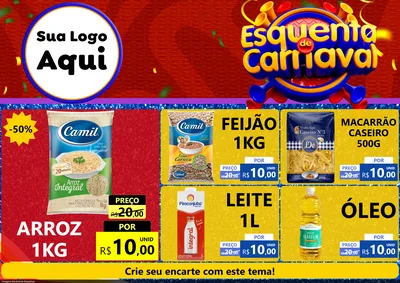 Modelo de Encarte para Encarte A4 Horizontal com o tema Esquenta de Carnaval para Supermercado