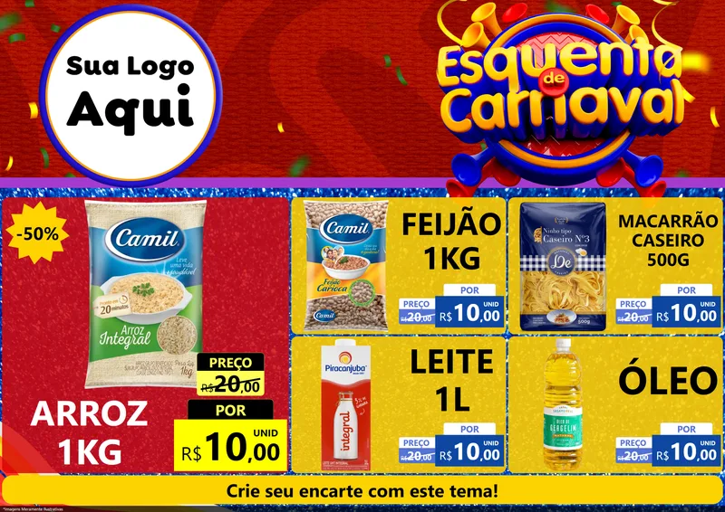 Modelo de Encarte para Encarte A4 Horizontal com o tema Esquenta de Carnaval para Supermercado