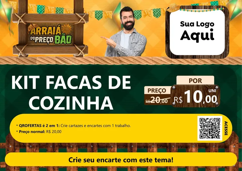 Modelo de Cartaz para Cartaz A4 Horizontal com o tema Arraiá do preço bão para Utilidades Domésticas