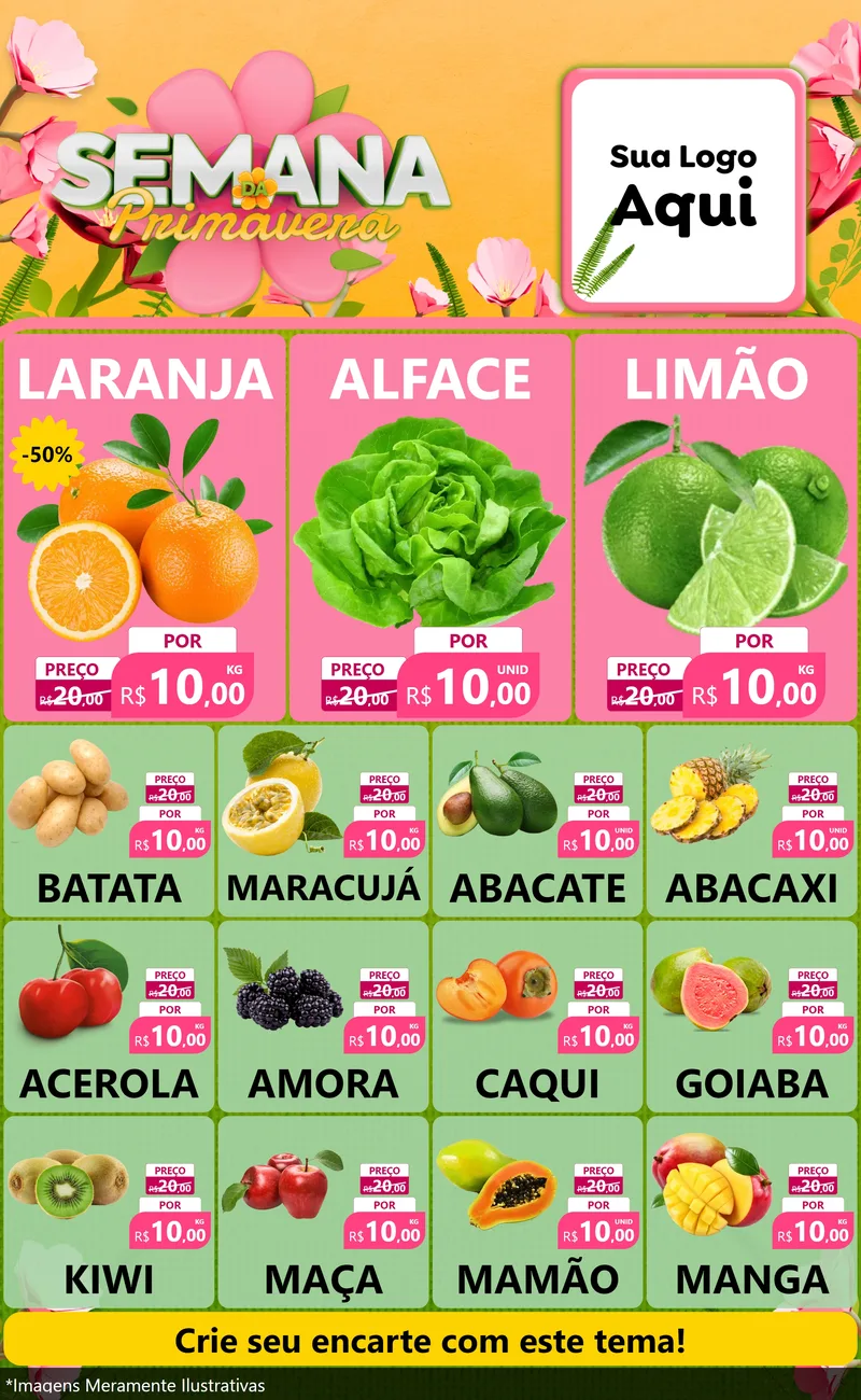 Modelo de Encarte para Encarte Grande com o tema Semana da Primavera para Hortifrúti