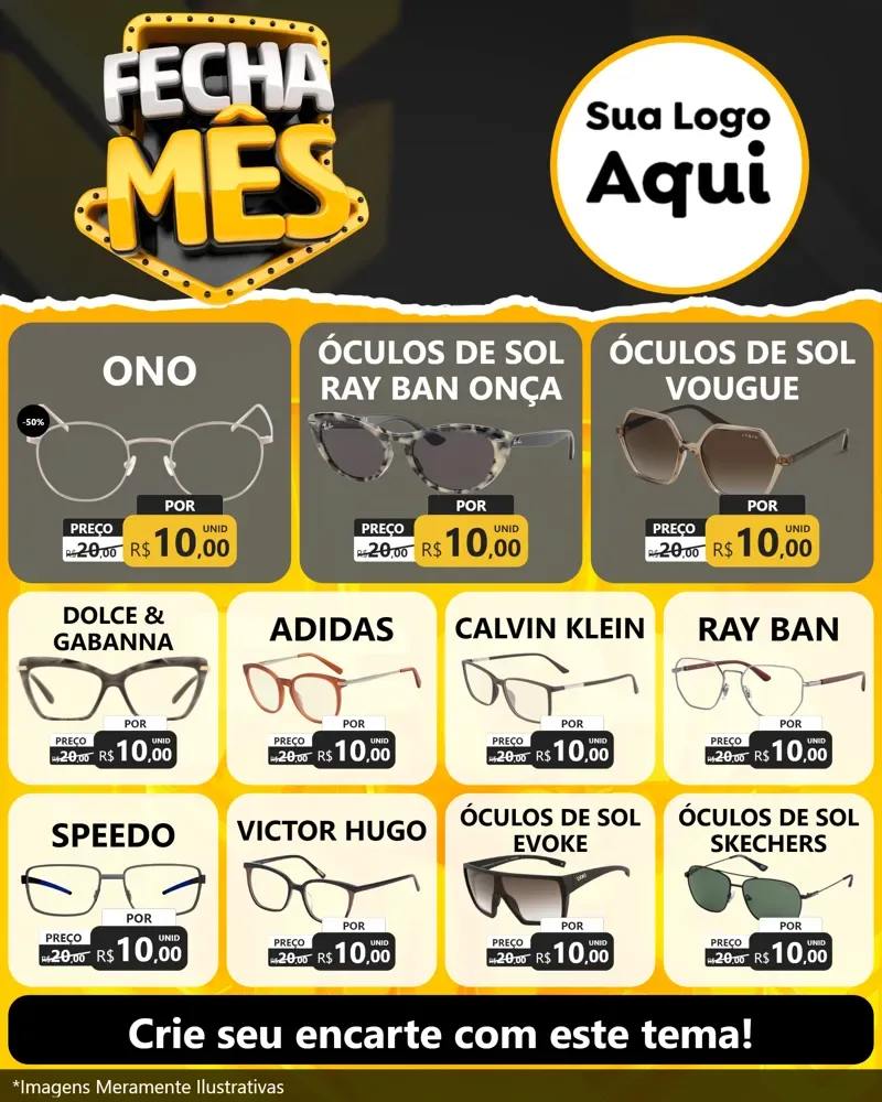 Modelo de Rede Social para Feed Instagram com o tema Fecha Mês para Óticas