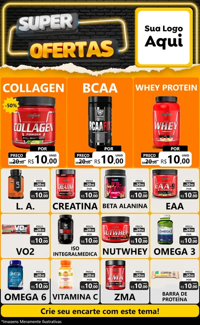 Modelo de Encarte para Encarte Grande com o tema Super Ofertas para Suplementos alimentares