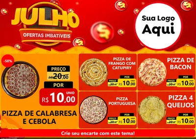 Modelo de Encarte para Encarte A4 Horizontal com o tema Julho Ofertas Imbatíveis para Pizzaria
