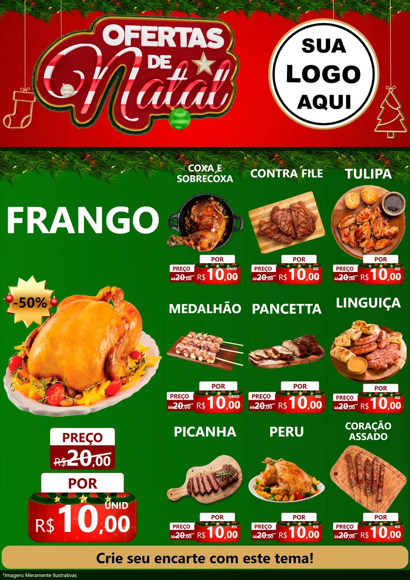 Modelo de Encarte para Encarte A4 Vertical com o tema Ofertas de Natal para Assados