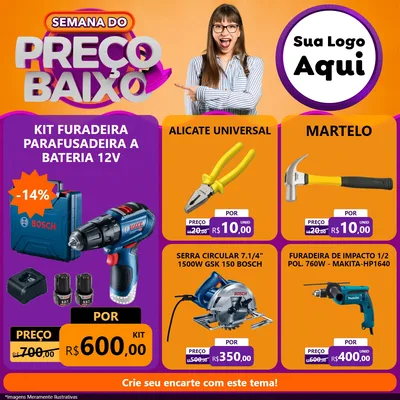 Modelo de Rede Social para Feed Facebook com o tema Semana do Preço Baixo para Maquinas e Ferramentas