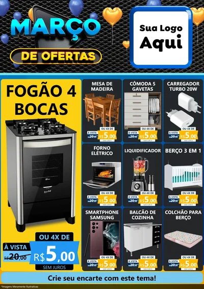 Modelo de Encarte para Encarte A4 Vertical com o tema Março de Ofertas para Móveis e Eletro