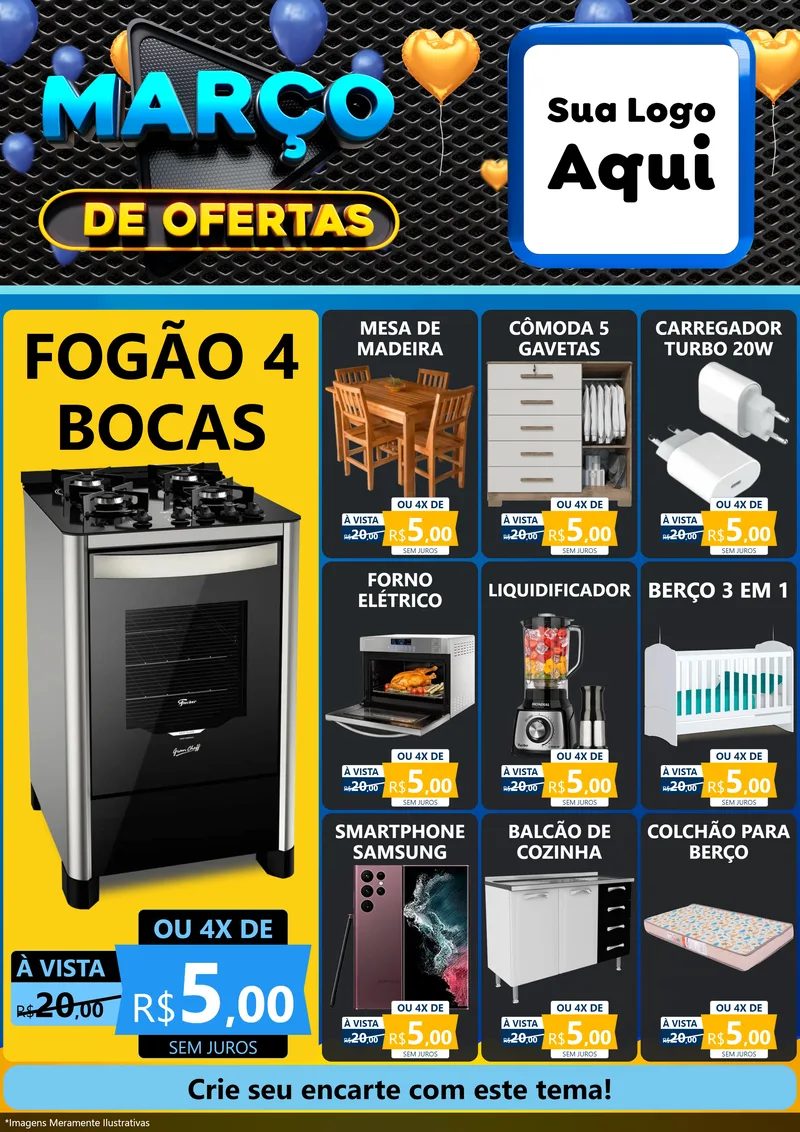 Modelo de Encarte para Encarte A4 Vertical com o tema Março de Ofertas para Móveis e Eletro