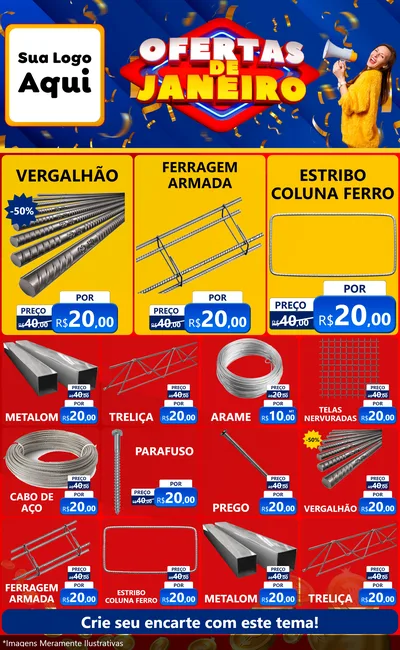 Modelo de Encarte para Encarte Grande com o tema Ofertas de Janeiro para Ferragens