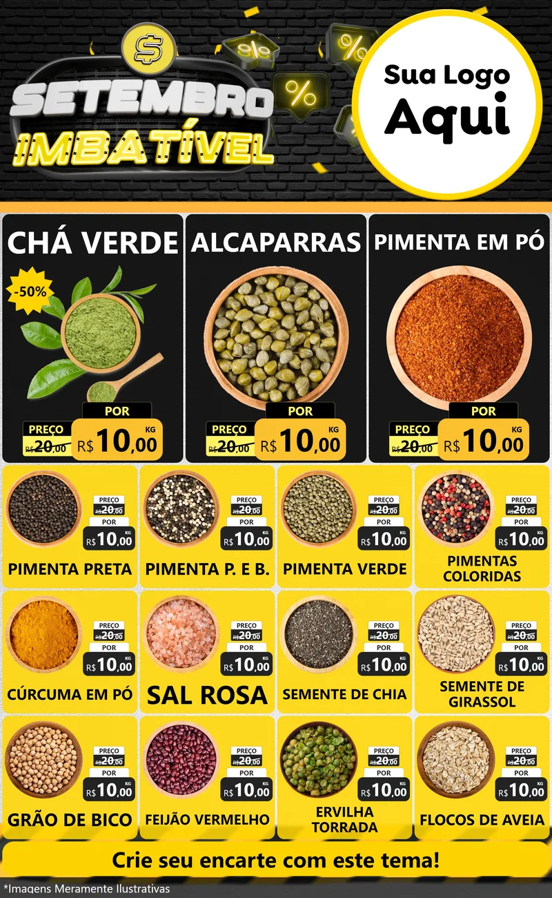 Modelo de Encarte para Encarte Grande com o tema Setembro Imbatível para Produtos Naturais