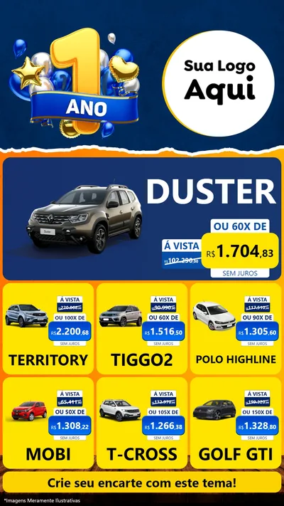 Modelo de Rede Social para Stories com o tema Um Ano de Aniversário para Concessionaria de Carros