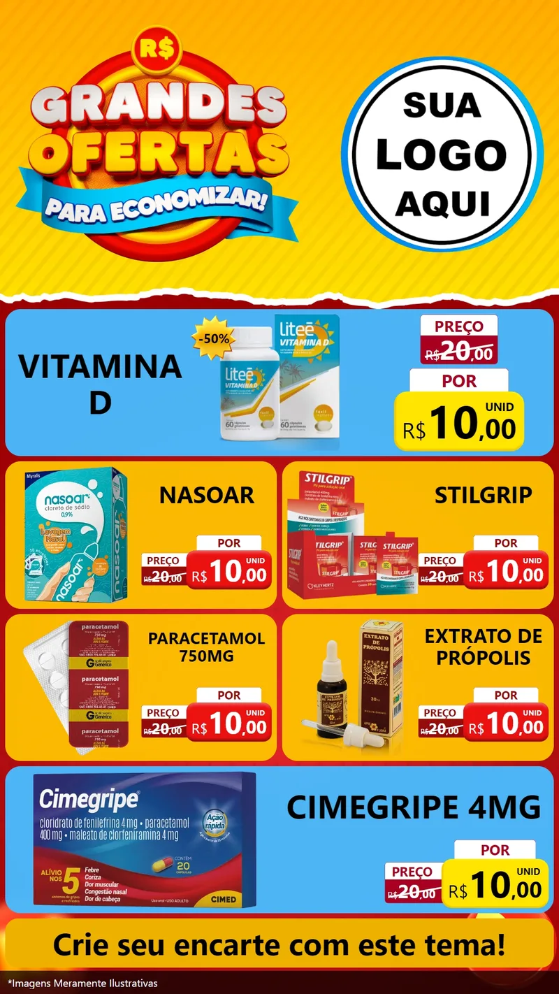 Modelo de TV para TV Vertical com o tema Grandes Ofertas Para Economizar! para Farmácia