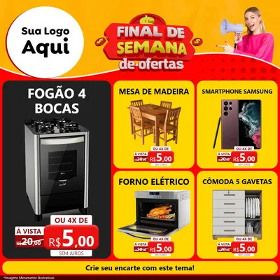 Modelo de Rede Social para Feed Facebook com o tema Final de Semana de Ofertas para Móveis e Eletro