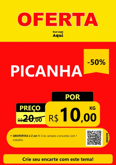 Modelo de Cartaz para Cartaz A4 Vertical com o tema OFERTA - Vermelho Cartaz para Açougue