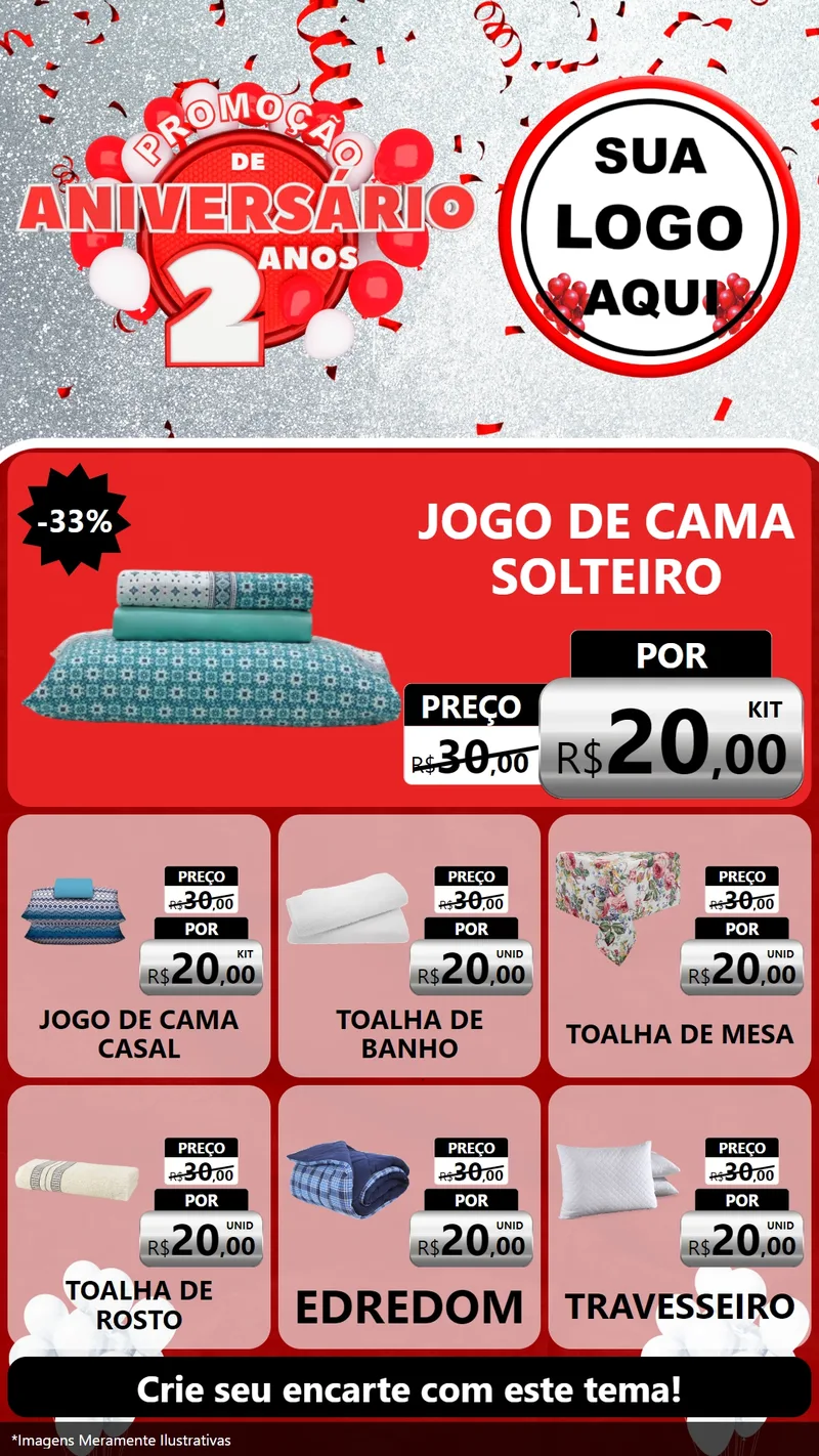 Modelo de Rede Social para Stories com o tema Promoção de Aniversário - 2 Anos para Cama, Mesa e Banho
