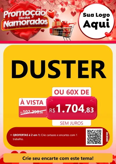 Modelo de Cartaz para Cartaz A4 Vertical com o tema Promoção Dia dos Namorados para Concessionaria de Carros