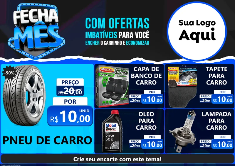 Modelo de Encarte para Encarte A4 Horizontal com o tema Fecha Mês para Auto peças