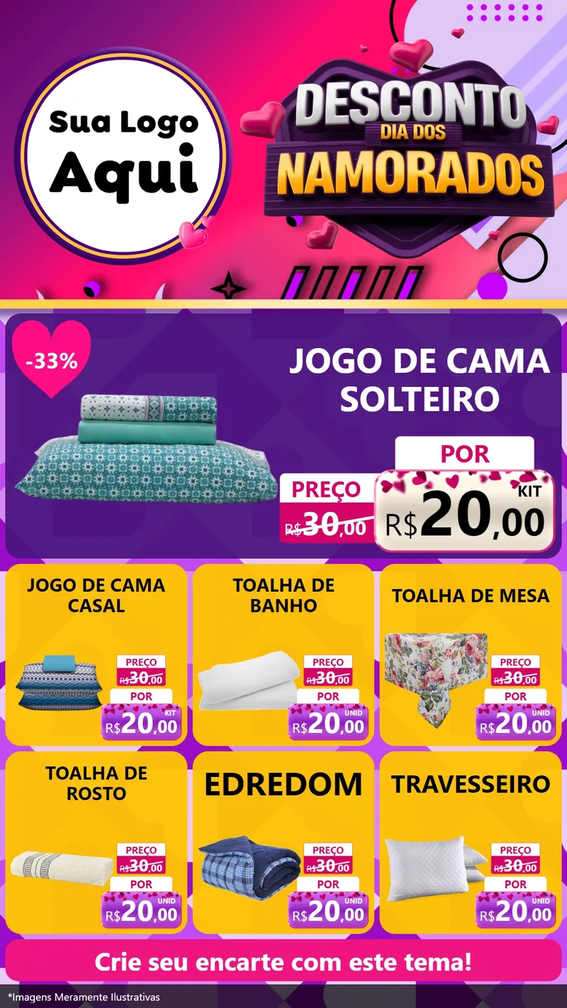 Modelo de Rede Social para Stories com o tema Desconto Dia dos Namorados para Cama, Mesa e Banho