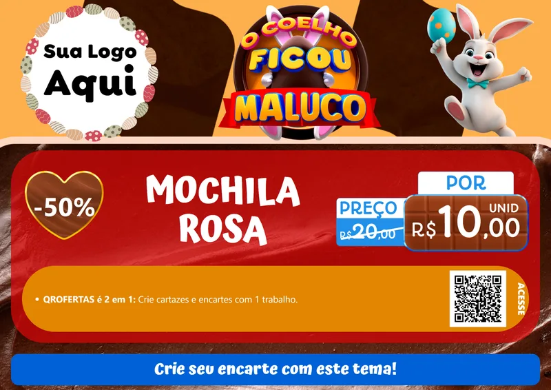 Modelo de Cartaz para Cartaz A4 Horizontal com o tema O Coelho Ficou Maluco - Páscoa para Papelaria