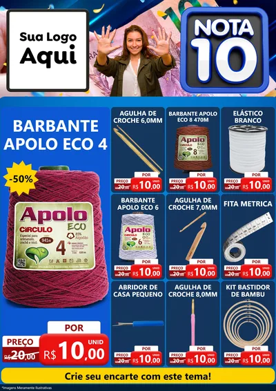 Modelo de Encarte para Encarte A4 Vertical com o tema Nota 10 para Armarinho e Aviamentos